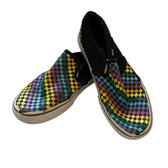 Vans Off the Wall Multicolor Rainbow Check Slip On Tennis Shoes - Picture 1 of 10